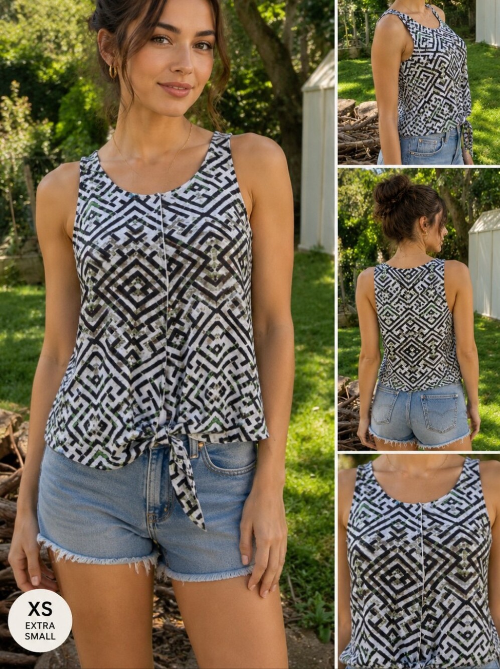 Size XS Rachel Roy summer abstract tye up tank top